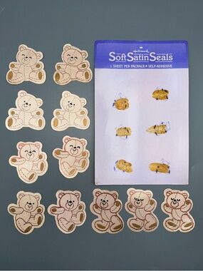 VTG 80s Hallmark Textured Teddy Bear Stickers Soft Satin Seals 11 Total Unused